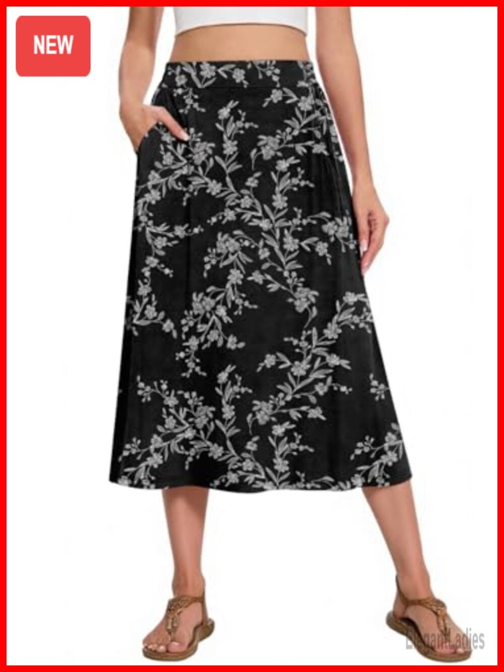 Women's Midi A-Line Skirt Flowy High Waisted Casual with Pockets